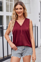 V-neck Curved Hem Satin Tank (11)