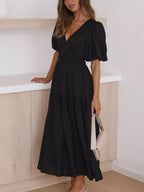 V-neck Puff Sleeve Midi Dress (13)