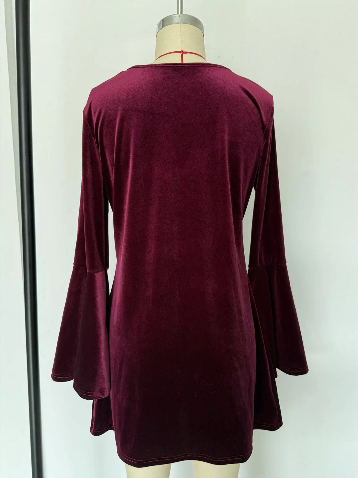 Velvet Flare Sleeve Mini Dress (6)