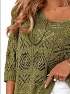 Openwork 3/4 Sleeve Knit Cover Up (9)