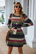 Striped Round Neck Long Sleeve Dress (14)
