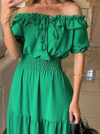 Off-shoulder Ruffled Tiered Maxi Dress (2)