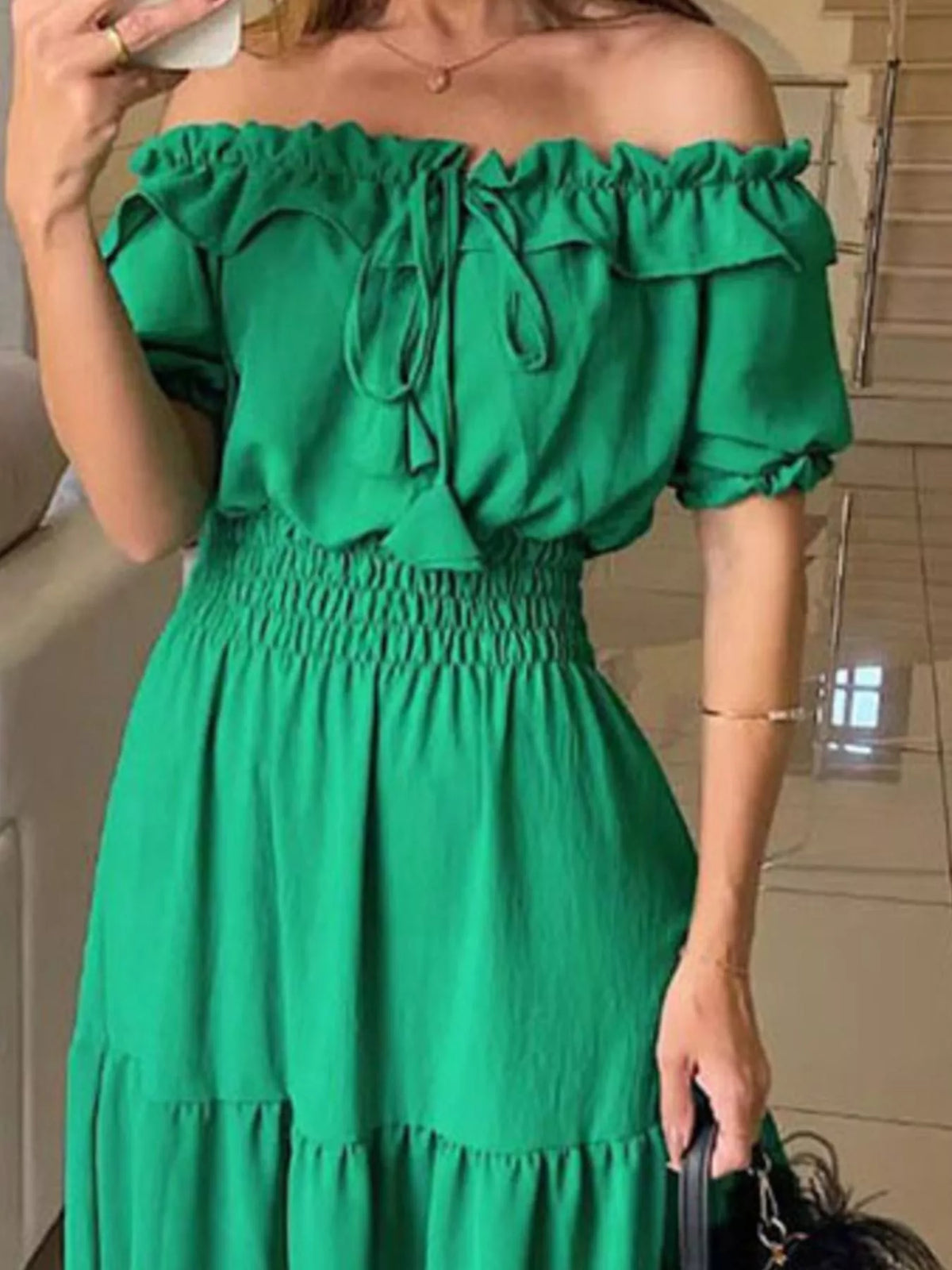Off-shoulder Ruffled Tiered Maxi Dress (2)
