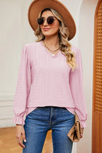 Eyelet V-neck Flounce Sleeve T-shirt (8)