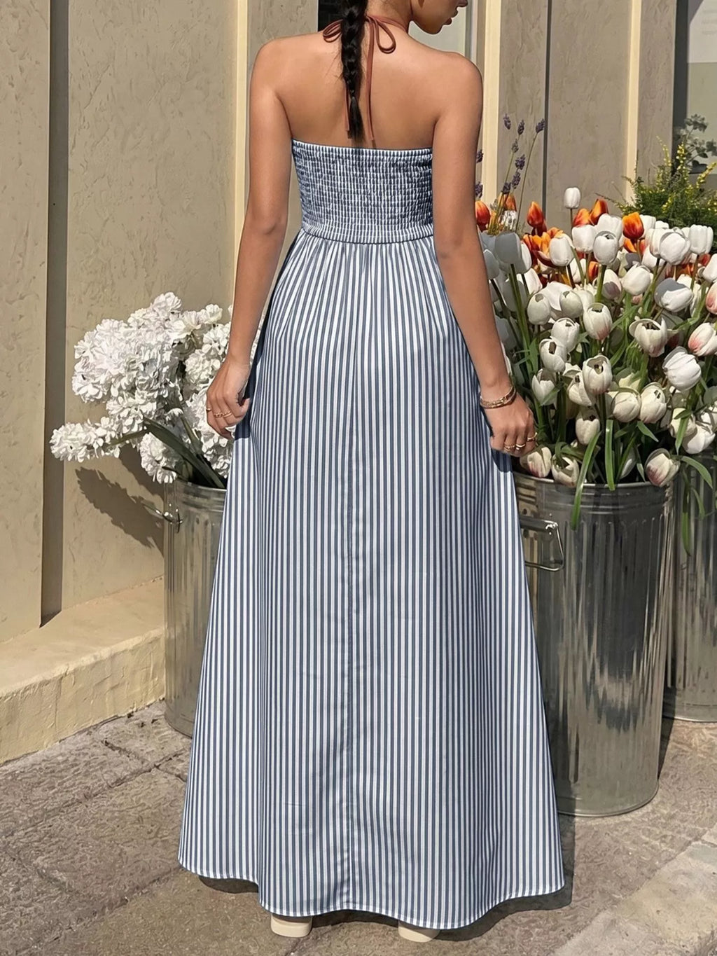 Striped Halter Neck Maxi Dress (20)