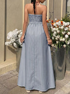 Striped Halter Neck Maxi Dress (20)