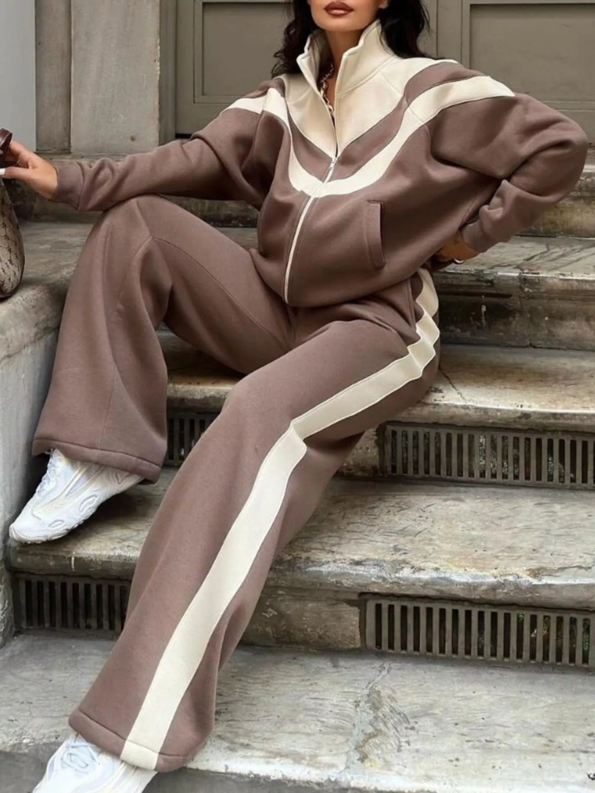Block Zip-up Outerwear Pants Set (8)