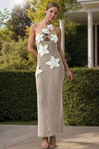 Crochet Flower Halter Neck Knit Dress (16)