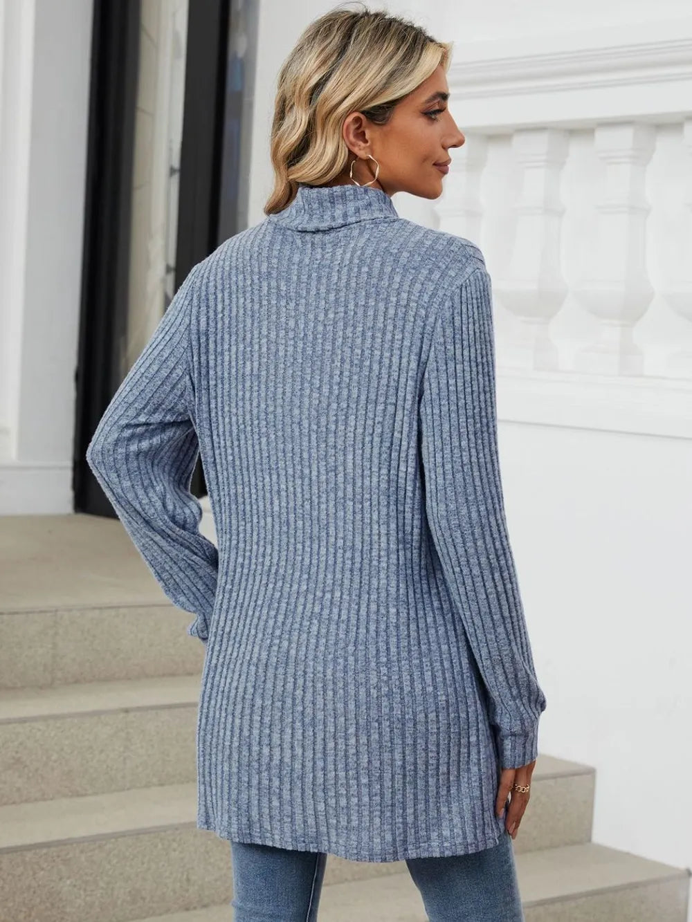 Ribbed Mock Neck Long Sleeve T-shirt (36)