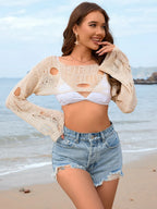 Distressed Boat Neck Long Sleeve Cover Up (11)