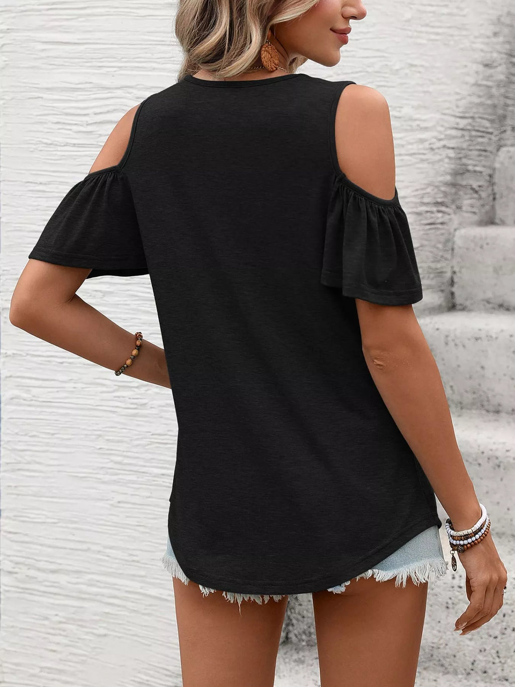 Cold Shoulder V-neck T-shirt (6)