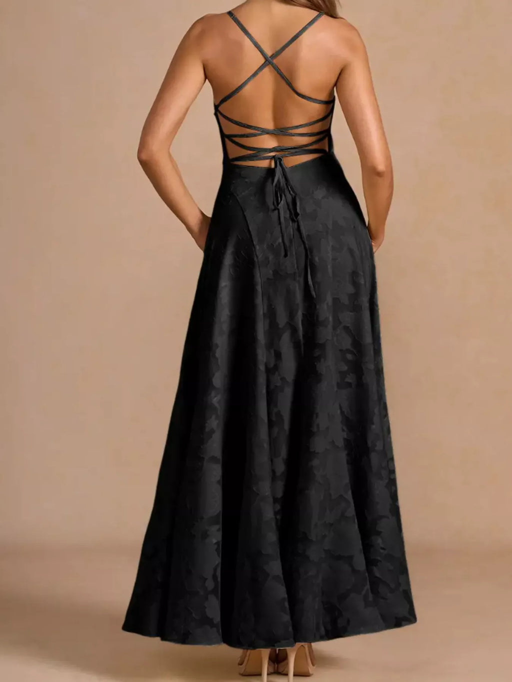 Lace Up Back Spaghetti Strap Maxi Dress (4)