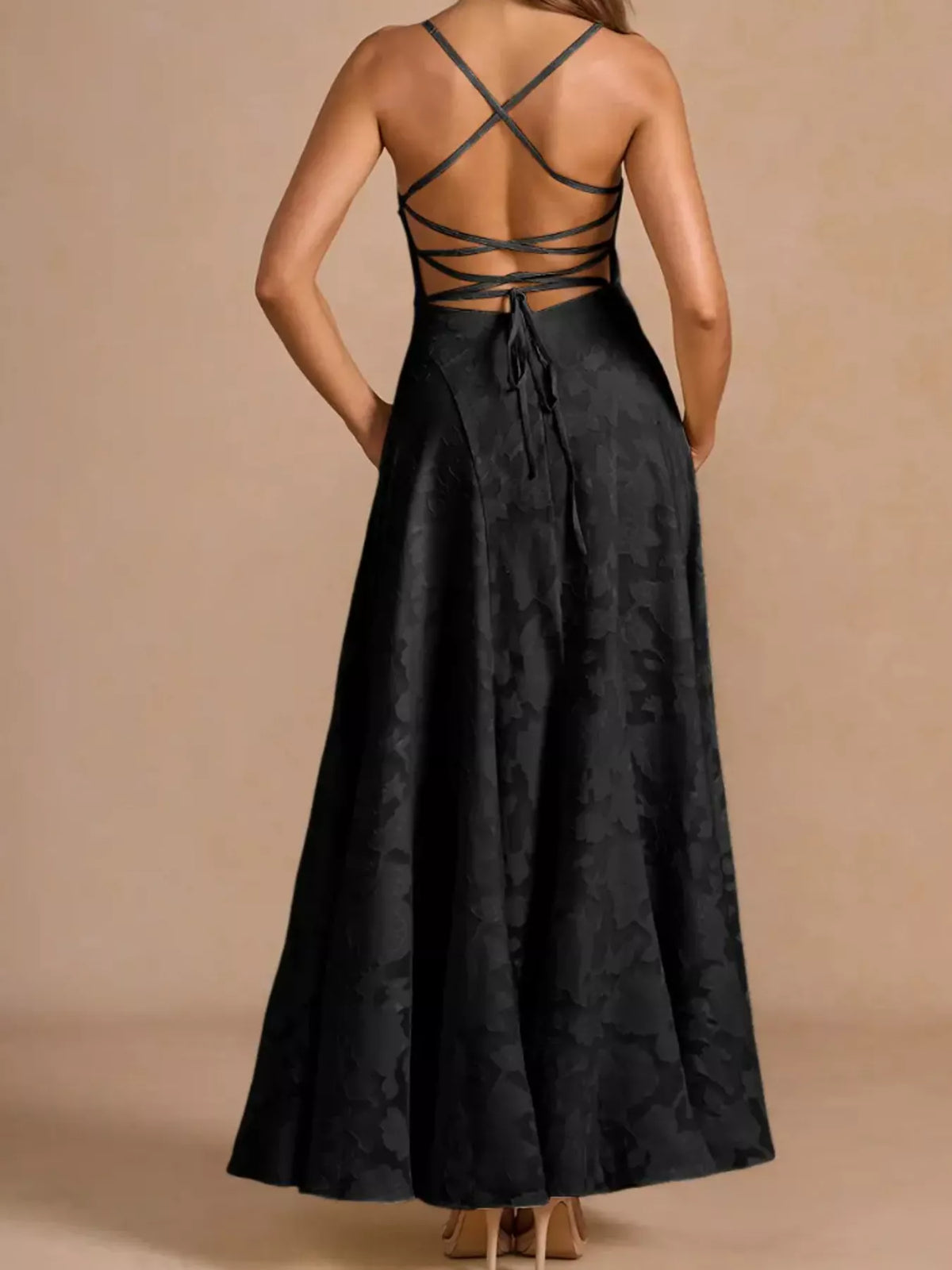 Lace Up Back Spaghetti Strap Maxi Dress (4)