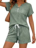 Casual Ribbed Knit Tee Shorts Set (3)