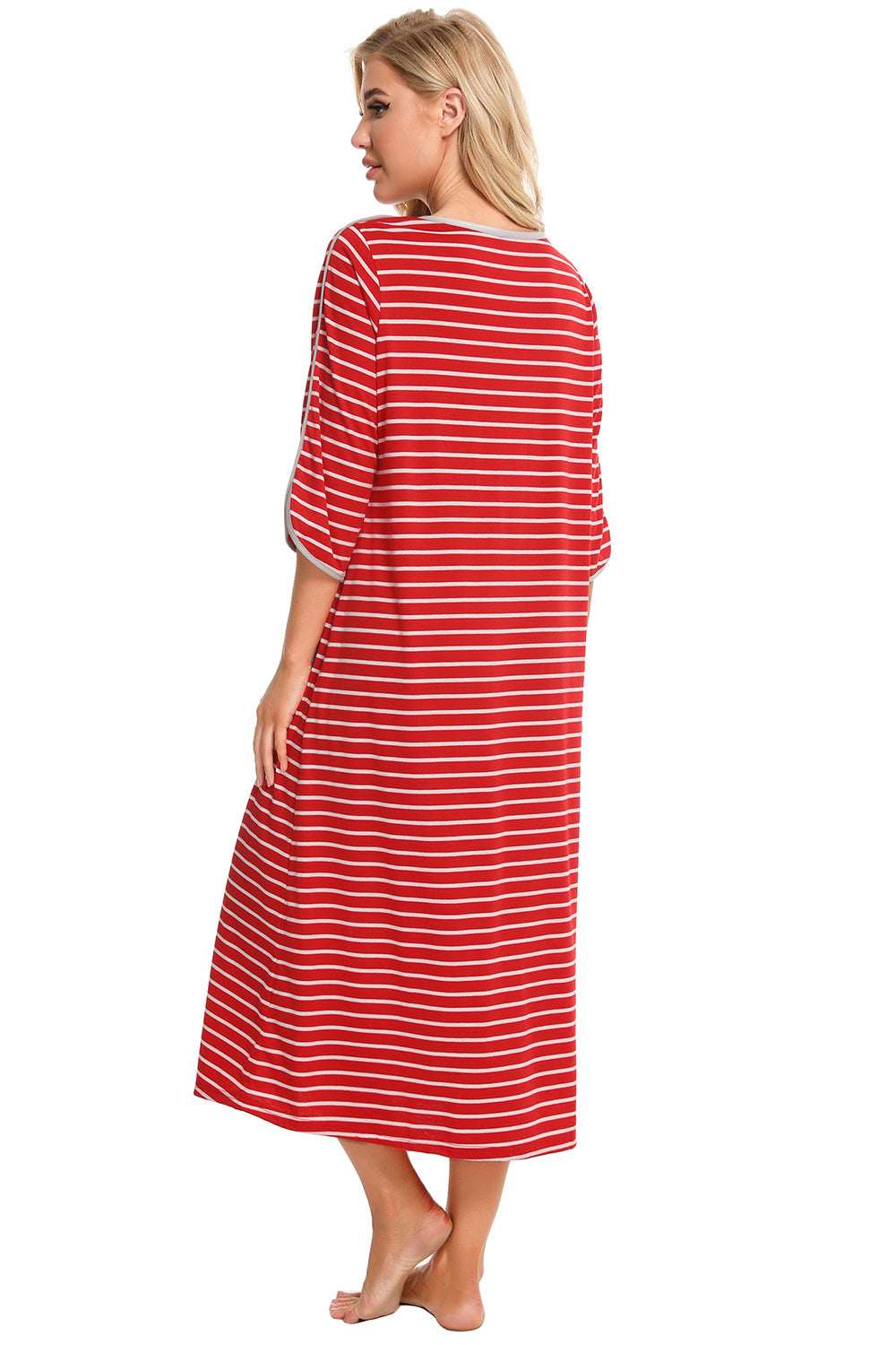 Round Neck Three-quarter Sleeve Midi Night Dress (6)
