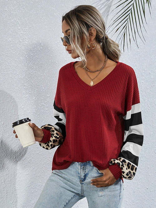 Leopard Striped Waffle-knit Top