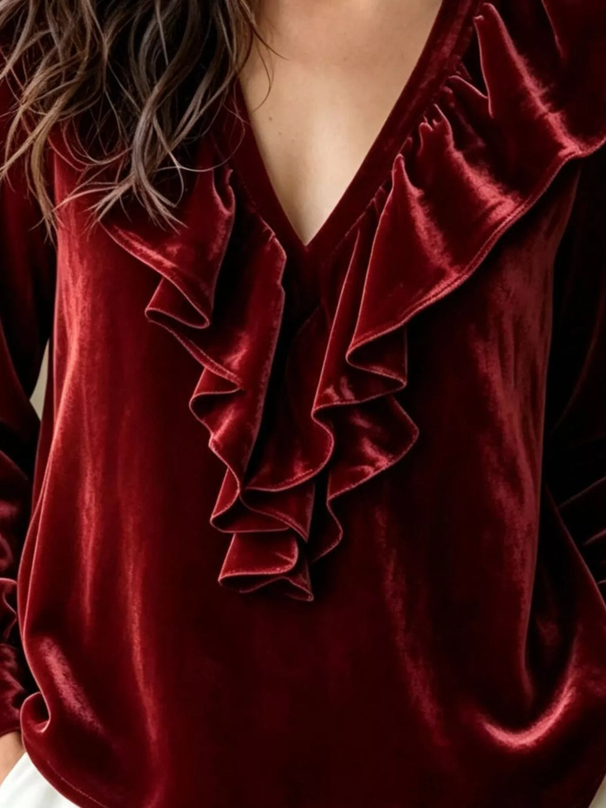 Ruffled V-neck Long Sleeve Blouse (5)
