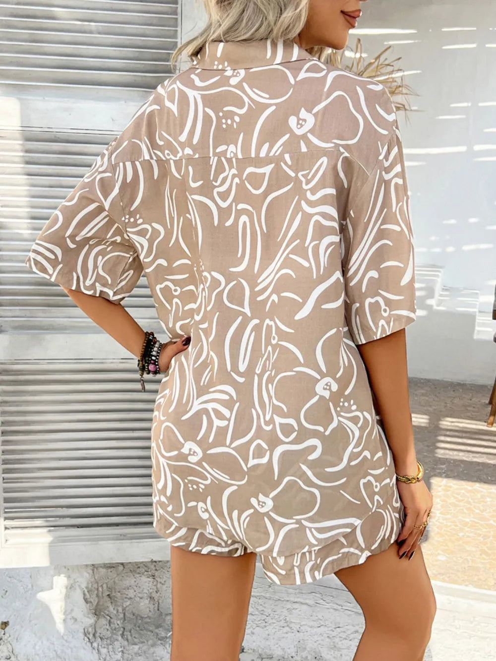Printed Collared Neck Half Sleeve Top Shorts Set (27)