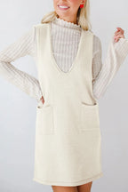 Pocketed V-neck Mini Sweater Overall Dress (14)
