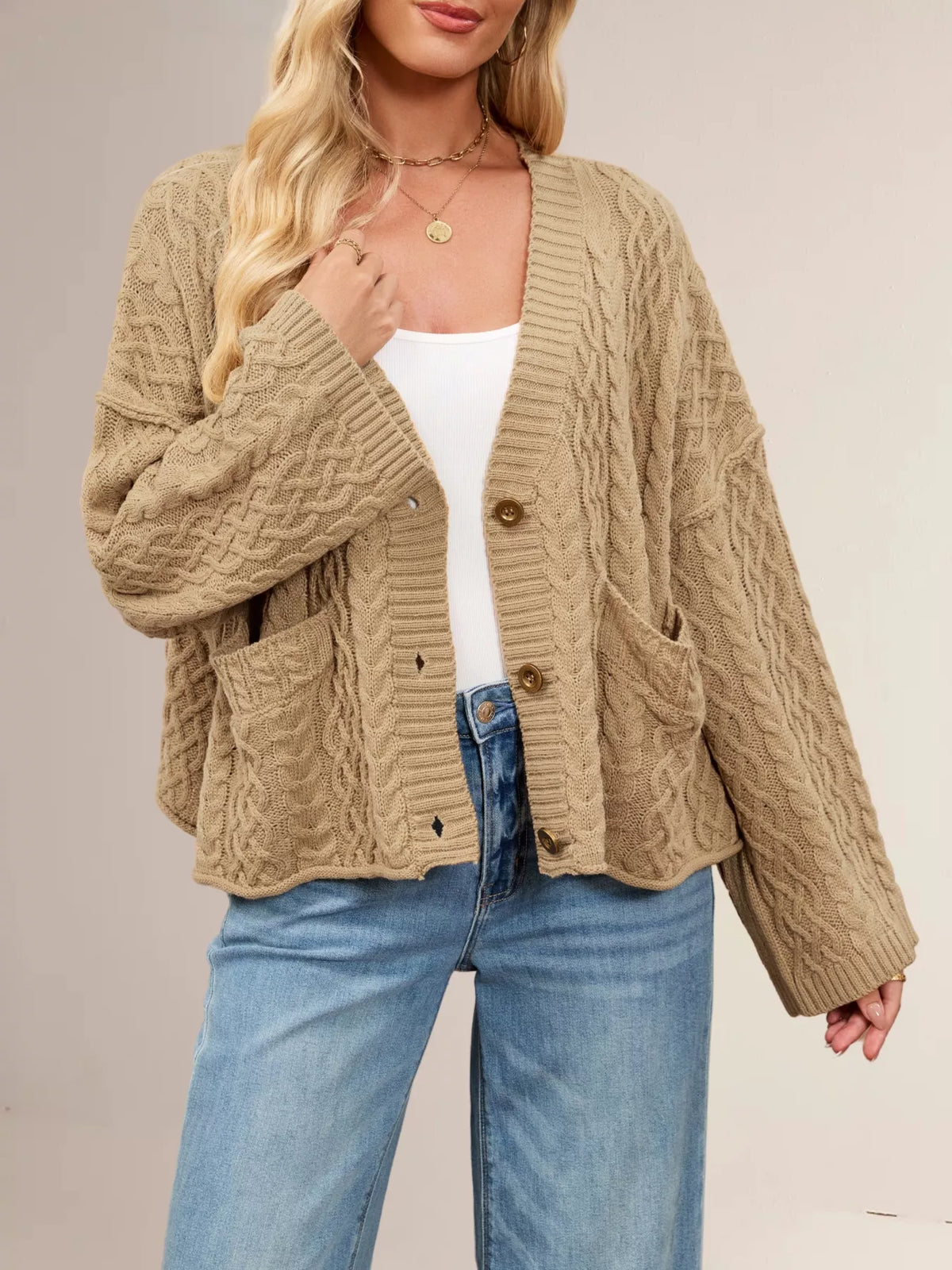 Cable Knit Button-down Cardigan (17)