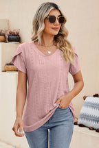 Eyelet Petal Sleeve V-neck Knit Top (16)