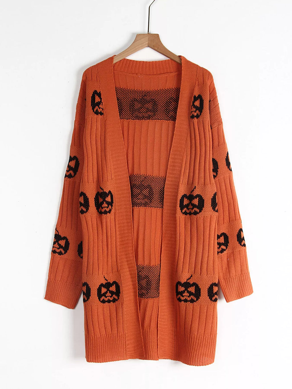 Halloween Pumpkin Open Front Knit Cardigan (9)