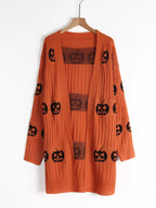 Halloween Pumpkin Open Front Knit Cardigan (9)