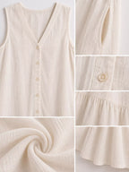 Full Size V-neck Button Front Sleeveless Midi Dress Plus (10)