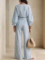 Striped Long Sleeve Top Pants Two-piece Set (2)