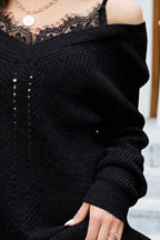 Openwork V-neck Long Sleeve Sweater (9)