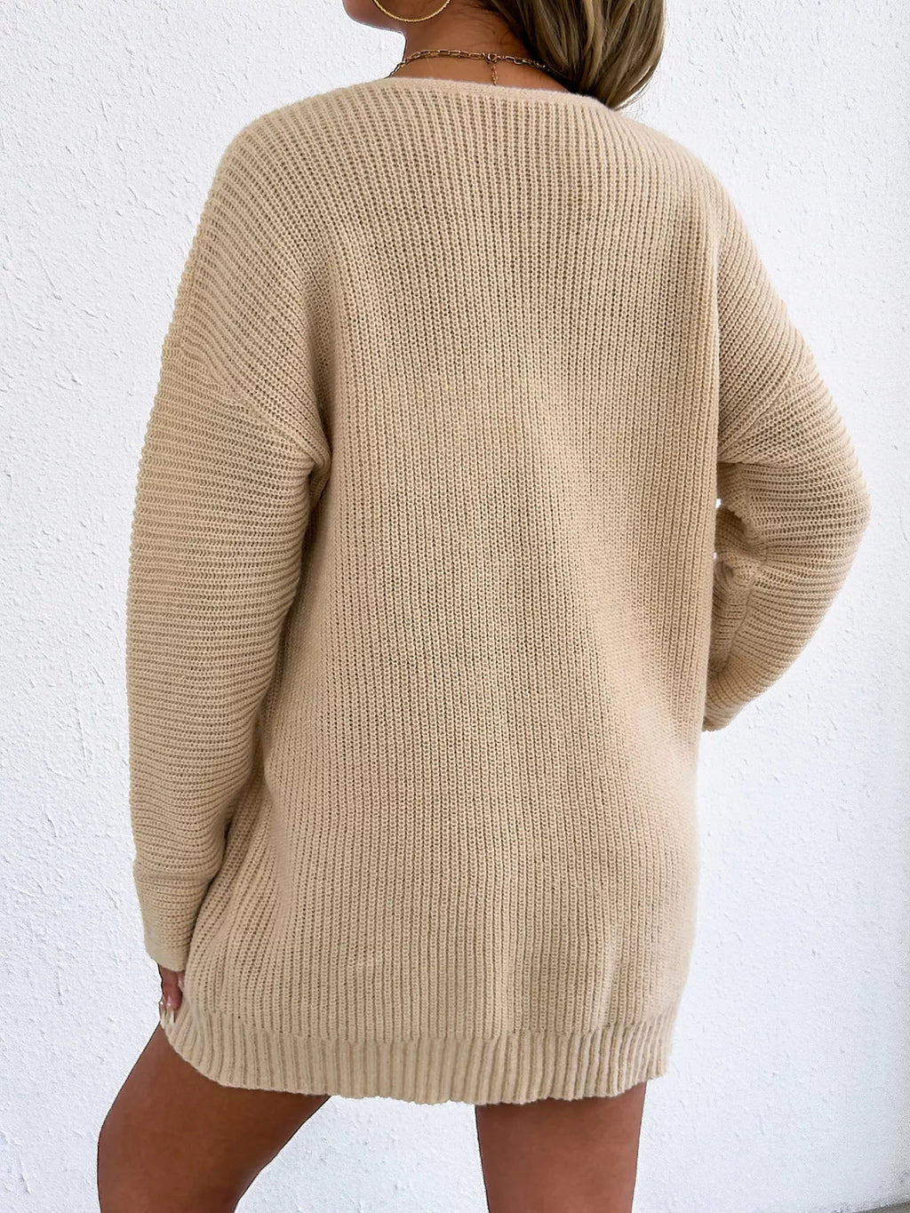 V-neck Ribbed Knit Sweater Dress (11)