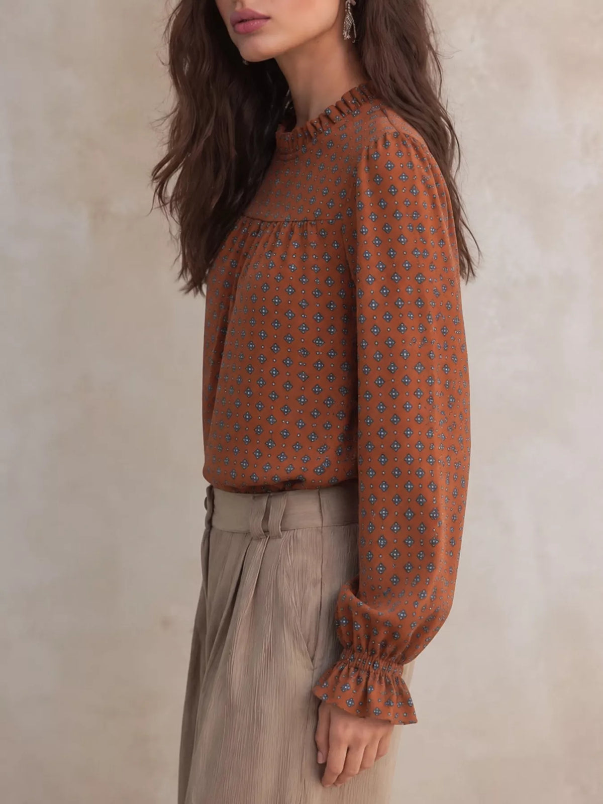 Printed Flounce Sleeve Blouse (4)