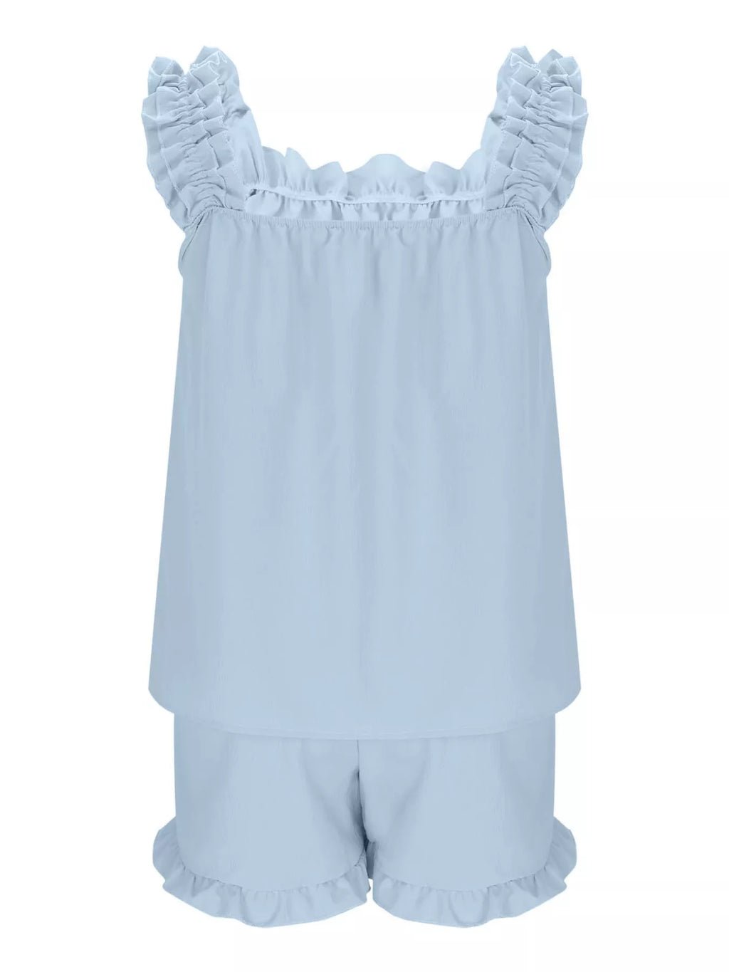 Ruffle Trim Sleeveless Top Shorts Set (29)