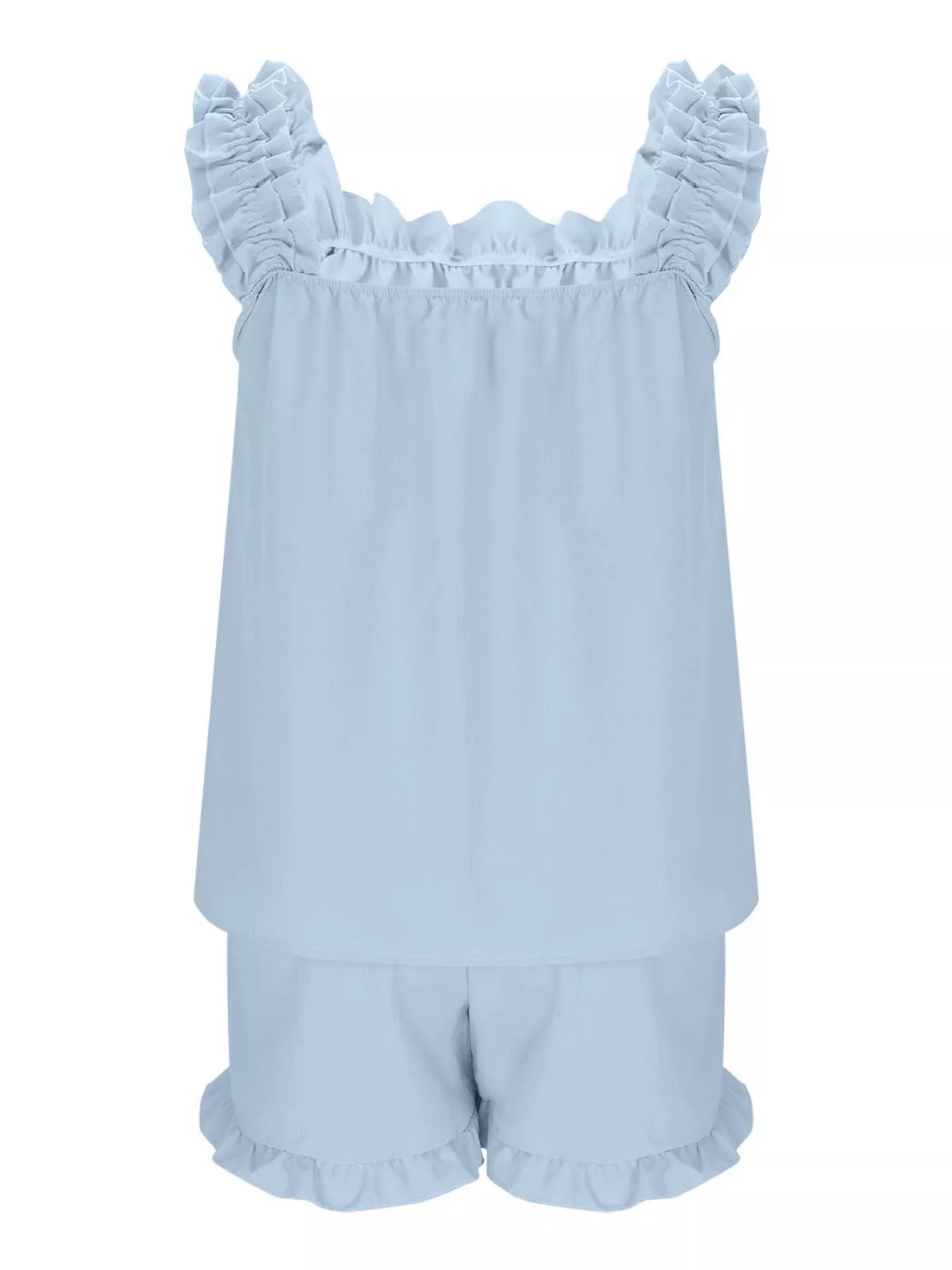 Ruffle Trim Sleeveless Top Shorts Set (29)