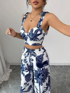 Floral Print Crop Top Wide Leg Pants Set (5)