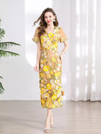 Floral Embroidered Puff Sleeve Midi Dress (10)