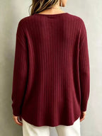 V-neck Ribbed Long Sleeve T-shirt (3)