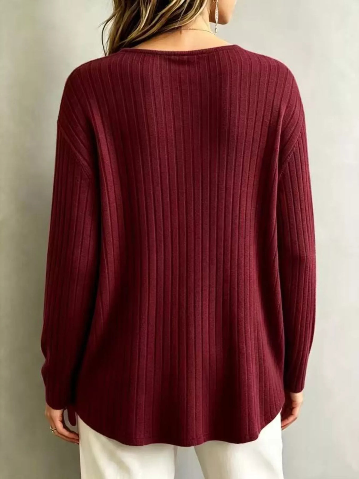 V-neck Ribbed Long Sleeve T-shirt (3)
