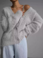 Fuzzy V-neck Button-down Cardigan (3)