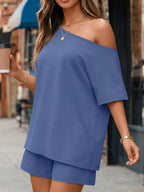 Full Size One Shoulder Top Shorts Set Plus (4)