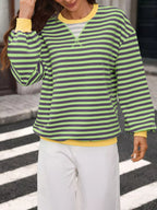 Contrast Trim Striped Crew Neck Sweatshirt (11)