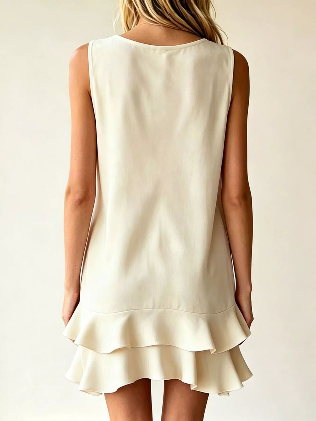 Full Size Sleeveless V-neck Tiered Ruffle Mini Dress Plus (2)