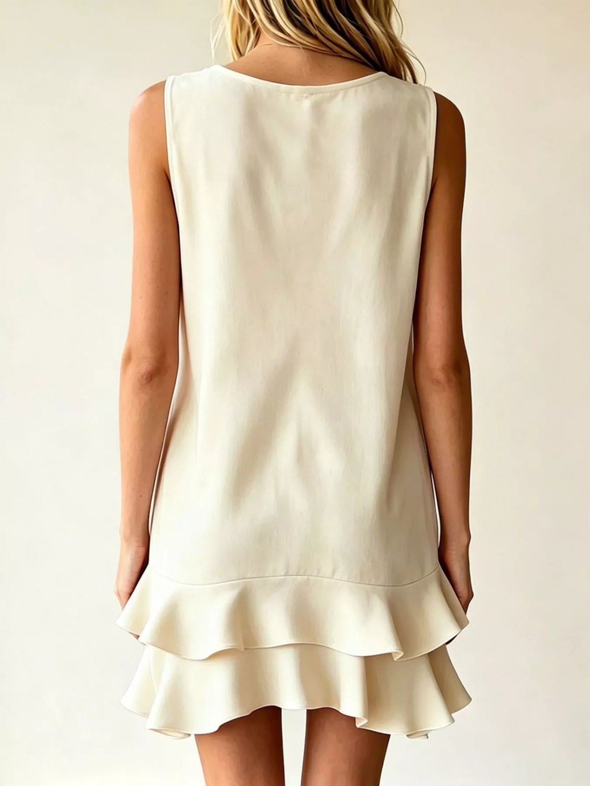 Full Size Sleeveless V-neck Tiered Ruffle Mini Dress Plus (2)