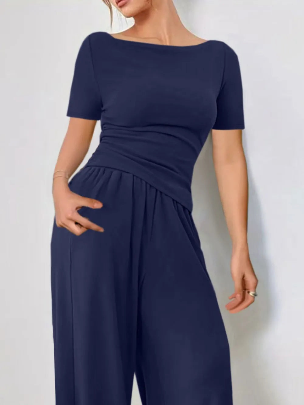 Round Neck Short Sleeve T-shirt Pants Set (3)