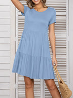 Round Neck Short Sleeve Mini Tee Dress (9)