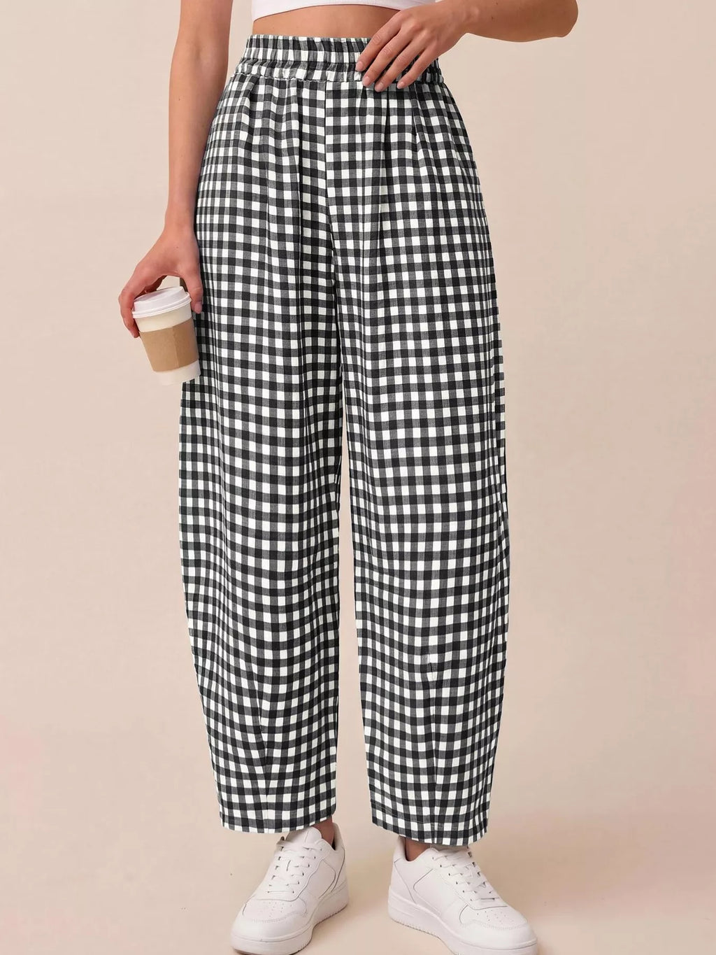 Gingham Wide-leg Casual Pants (4)