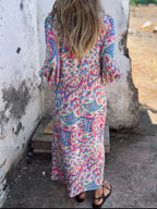 Full Size Printed V-neck Dress Pockets Plus (7)