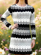 Openwork Wave Pattern Long Sleeve Sweater Dress (8)
