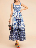 Smocked Printed Wide Strap Dress (4)