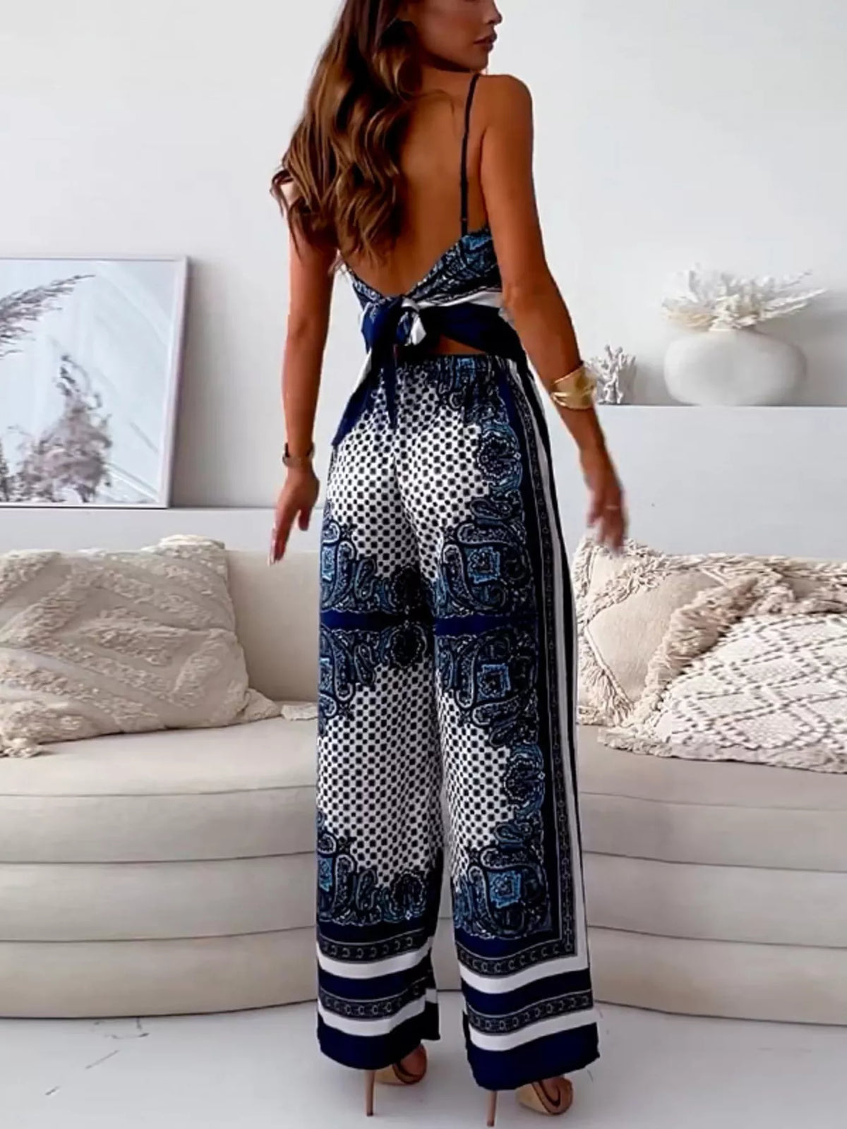 Tie Back Printed Cami Pants Set (2)